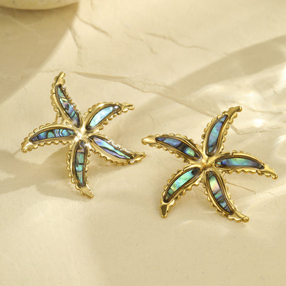 Starfish-shaped Fritillary Stud Earrings Open Ring