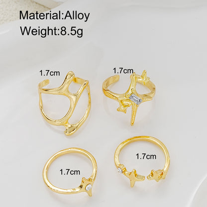 Geometric Metal Lava Line Four-piece Ring Set