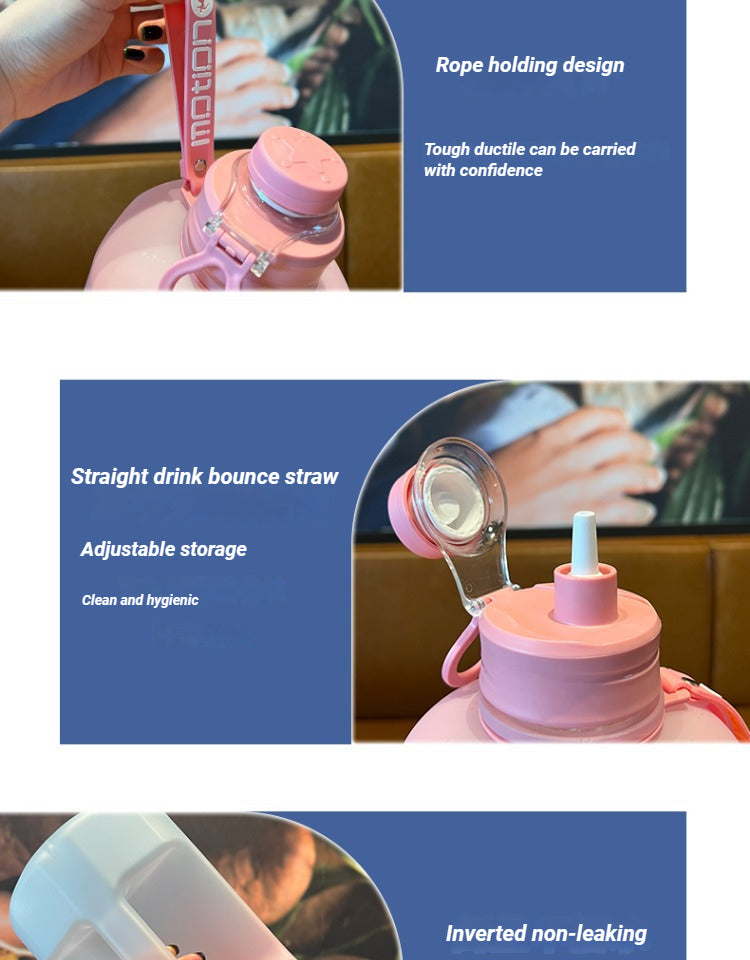 1pc Round 2.2L/77.93OZ Big Large Capacity Sports Water Bottle, Plastic, Gradient, Portable, Reusable, PVC Free, with Straw, for Fitness, Outdoor, Hand Wash Only