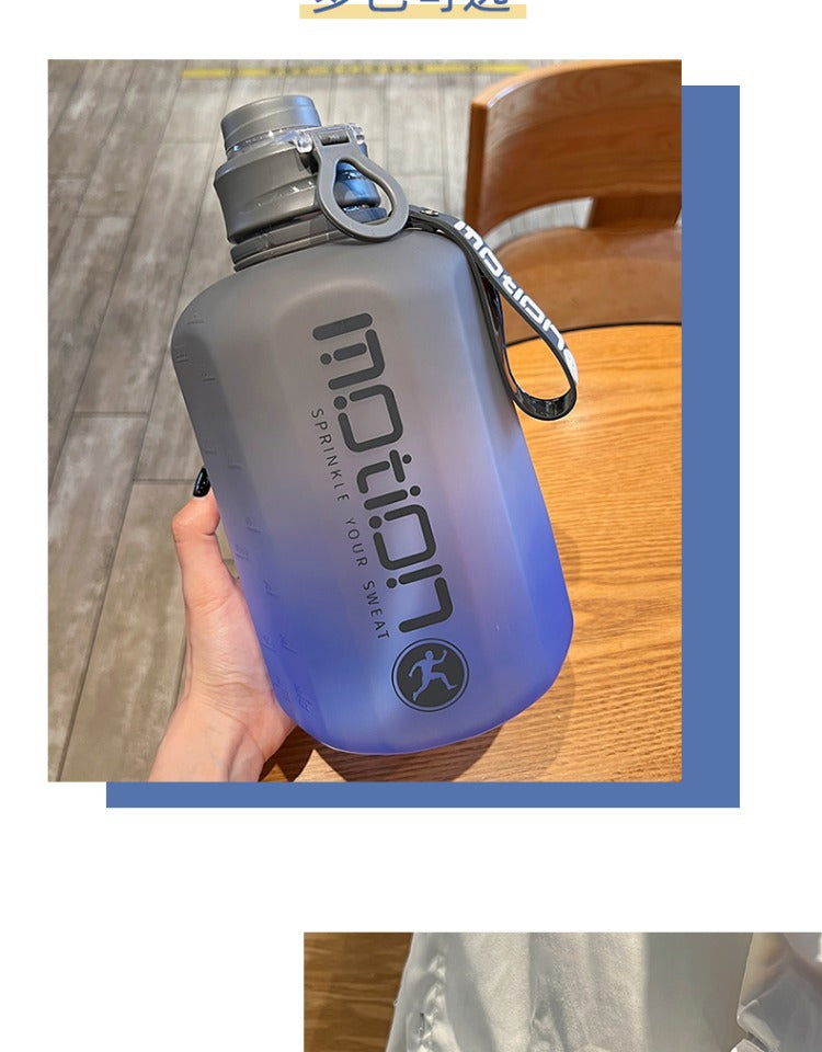 1pc Round 2.2L/77.93OZ Big Large Capacity Sports Water Bottle, Plastic, Gradient, Portable, Reusable, PVC Free, with Straw, for Fitness, Outdoor, Hand Wash Only