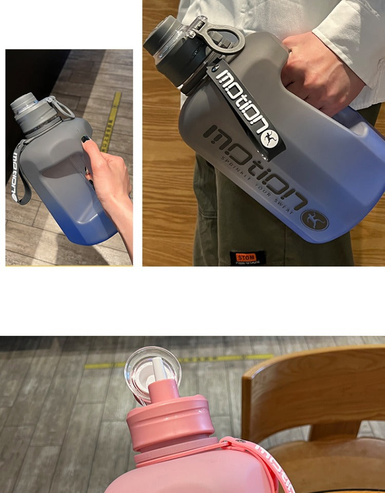 1pc Round 2.2L/77.93OZ Big Large Capacity Sports Water Bottle, Plastic, Gradient, Portable, Reusable, PVC Free, with Straw, for Fitness, Outdoor, Hand Wash Only