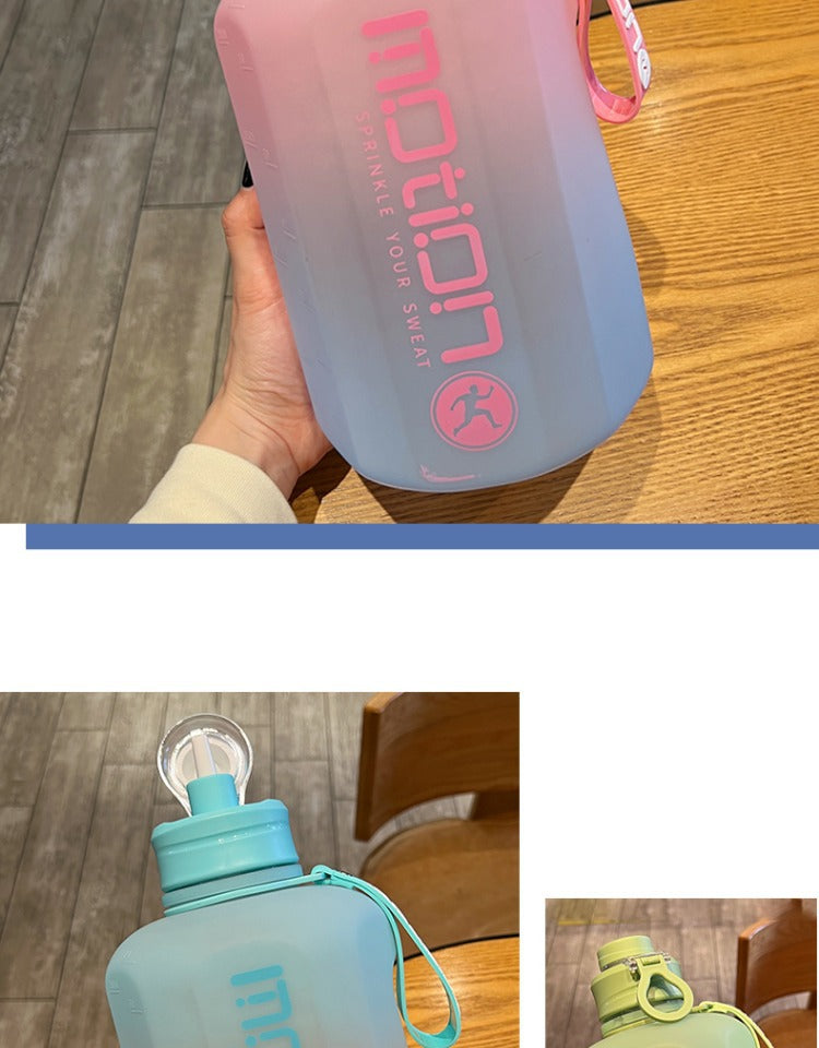 1pc Round 2.2L/77.93OZ Big Large Capacity Sports Water Bottle, Plastic, Gradient, Portable, Reusable, PVC Free, with Straw, for Fitness, Outdoor, Hand Wash Only