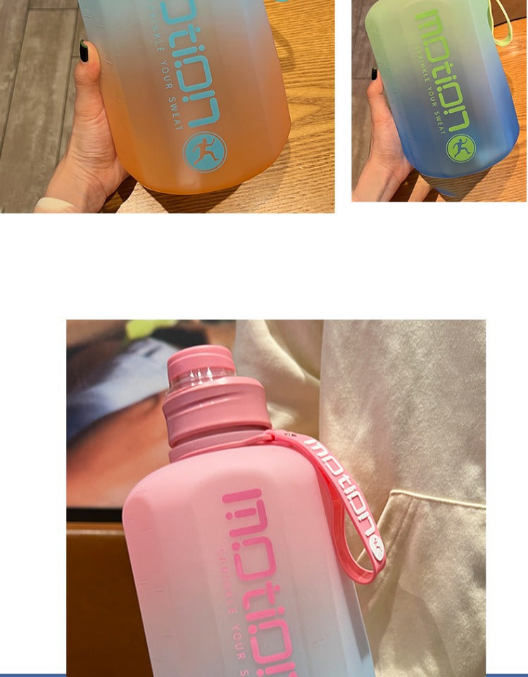 1pc Round 2.2L/77.93OZ Big Large Capacity Sports Water Bottle, Plastic, Gradient, Portable, Reusable, PVC Free, with Straw, for Fitness, Outdoor, Hand Wash Only