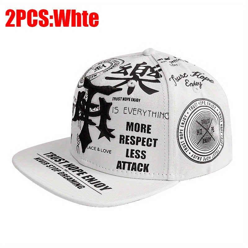 2PCS Embroidered Polyester Snapback Baseball Caps with Flags Theme, Adjustable Breathable Hip Hop Hats for Outdoor Fashion Trends