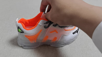 GUANGLAN Kids Light-Up Sneakers - Breathable Mesh Sneakers with LED Lights, Orange & White, Lace-Up Closure, Lightweight & Durable for Boys & Girls, Spring/Summer Casual Shoes, Shoes for Girls, Vibrant Youngsters Footwear, St