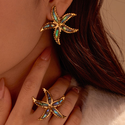 Starfish-shaped Fritillary Stud Earrings Open Ring