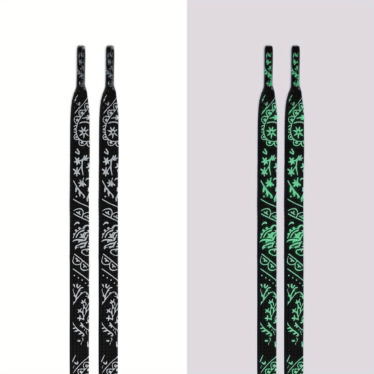 1 Pair of 47.24 Inch Long Glow-in-the-Dark Luminous Flat Shoelaces with Fluorescent Pattern for Enhanced Visibility at Music Festivals, Perfect for Sneakers, Boots & Shoes