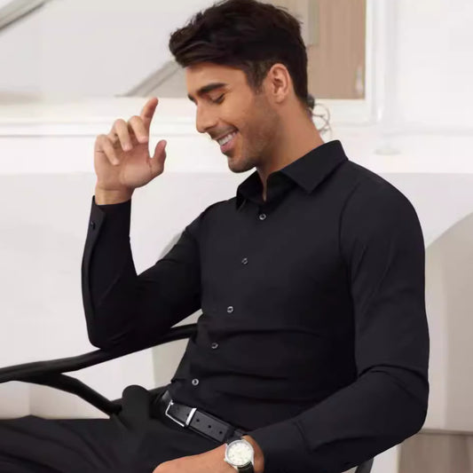 Full Elastic Force Shirt Men's Clothing Long Sleeve Shirt