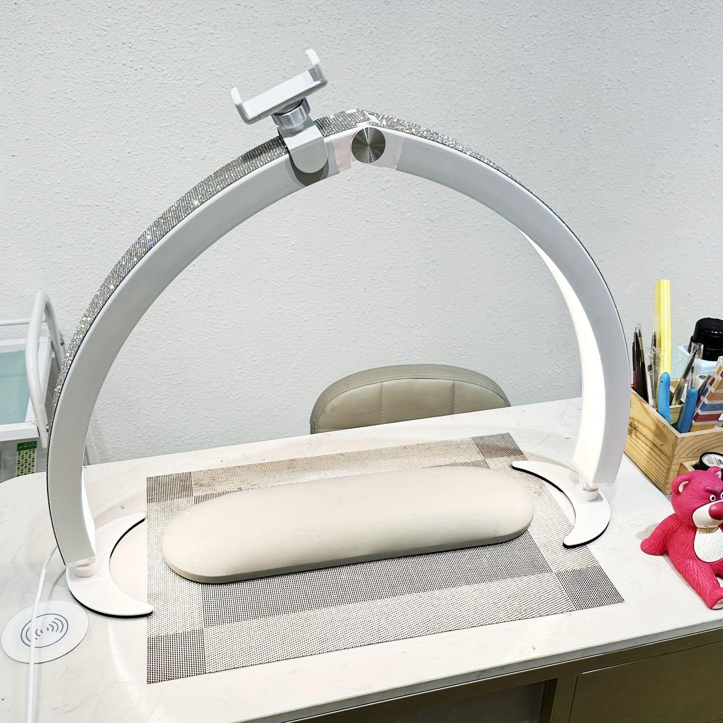 29 "Half-moon Nail Tech Light With Phone Seat, 40W Foldable, Nail Lamp With Wire Controller And Remote, 7 Color Modes, 10 Brightness For Beauty/eyelash Tattoo/crafts,, Black/white/pink