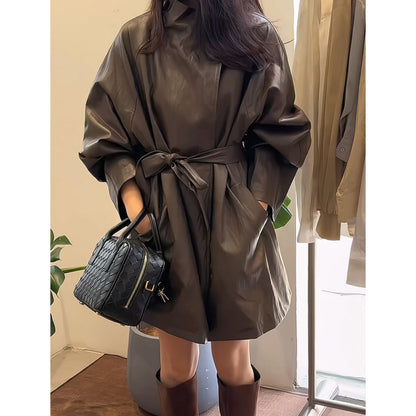 High-grade Temperament Fried Street Anti-aging Mid-length Leather Coat