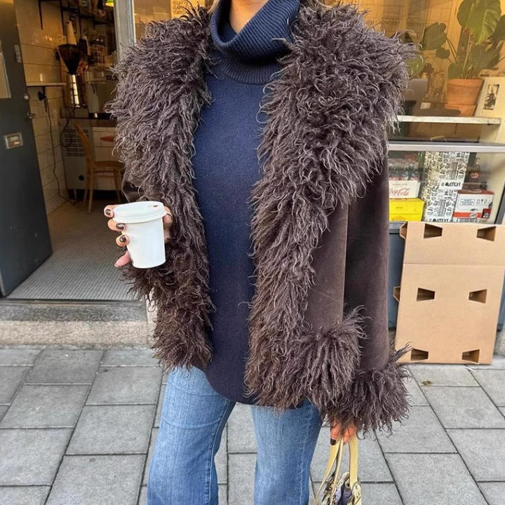 Women's Fashionable Warm Wind-resistant Wool Splicing Coat