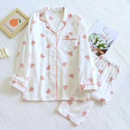 Cotton Gauze Pajamas Ladies' Homewear Long Sleeve Trousers Suit
