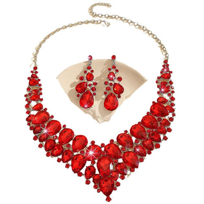 Atmospheric Red Crystal Necklace And Earrings Suite