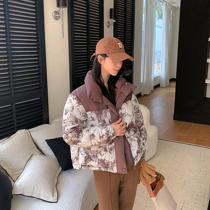 Cotton-padded Jacket Loose Thick Printed Short Coat