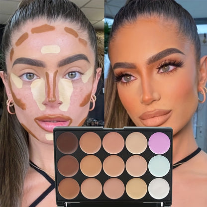 15-Color Waterproof Concealer Palette Pro - Full Coverage Foundation for Acne, Dark Circles, Freckles, Scars, Brightening, Contouring, and Isolation with Free Beauty Egg Brush