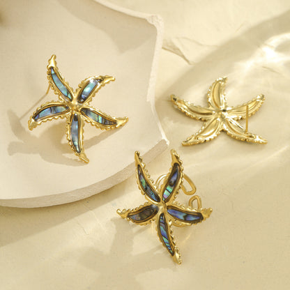 Starfish-shaped Fritillary Stud Earrings Open Ring