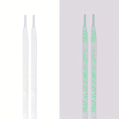 1 Pair of 47.24 Inch Long Glow-in-the-Dark Luminous Flat Shoelaces with Fluorescent Pattern for Enhanced Visibility at Music Festivals, Perfect for Sneakers, Boots & Shoes