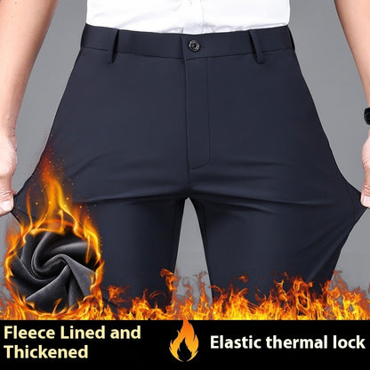 Fleece-lined Men's Trousers Anti-wrinkle Non-ironing Draping Effect Straight
