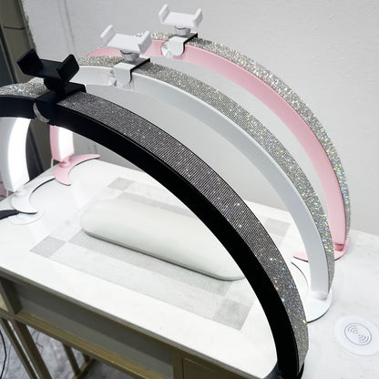 29 "Half-moon Nail Tech Light With Phone Seat, 40W Foldable, Nail Lamp With Wire Controller And Remote, 7 Color Modes, 10 Brightness For Beauty/eyelash Tattoo/crafts,, Black/white/pink