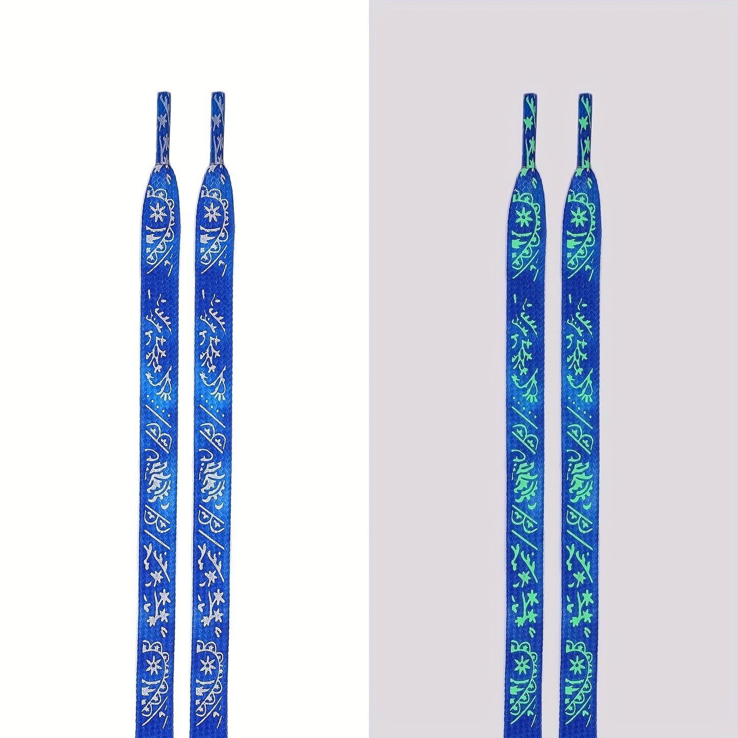 1 Pair of 47.24 Inch Long Glow-in-the-Dark Luminous Flat Shoelaces with Fluorescent Pattern for Enhanced Visibility at Music Festivals, Perfect for Sneakers, Boots & Shoes