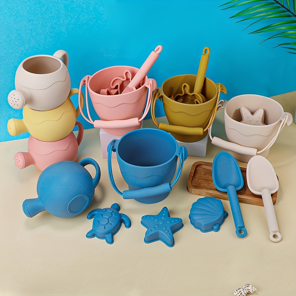 8pcs/set Beach Toy Baby Sand Bucket Set BPA Free Food Grade Silicone Safe Beach Travel Toys For Boys And Girls Summer Outdoor Toys Fun Kids Beach Sand Toy Set With Bucket 4 Colors