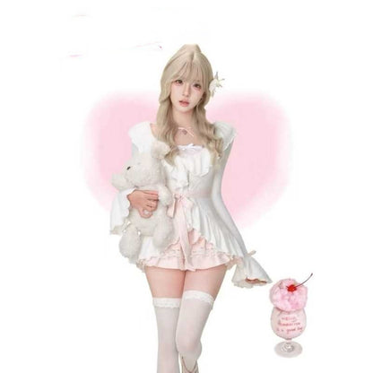 Coat Bow Suspenders Top Lace Skirt Three-piece Set