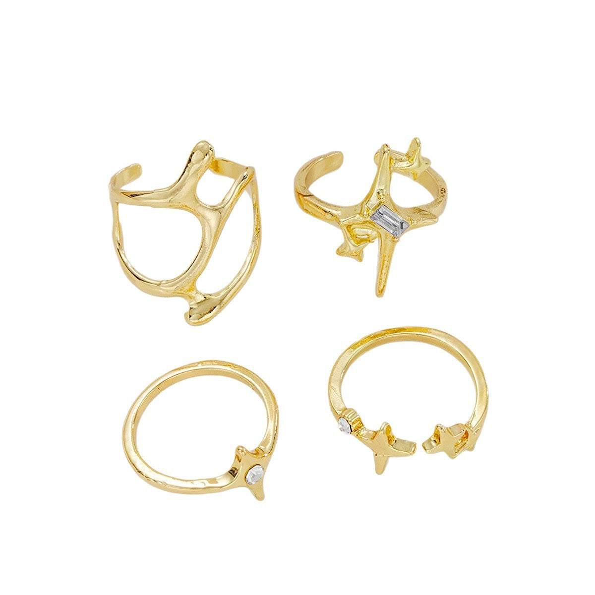 Geometric Metal Lava Line Four-piece Ring Set
