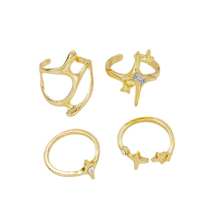 Geometric Metal Lava Line Four-piece Ring Set