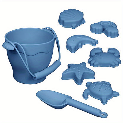 8pcs/set Beach Toy Baby Sand Bucket Set BPA Free Food Grade Silicone Safe Beach Travel Toys For Boys And Girls Summer Outdoor Toys Fun Kids Beach Sand Toy Set With Bucket 4 Colors