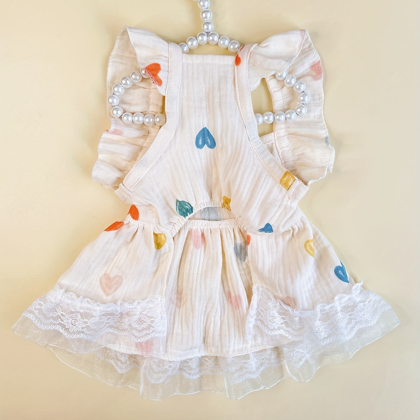 1pc Summer Pet Dress with Cute Heart Graphic and Lace Trim for Dogs and Cats - Keep Your Furry Friend Cool and Stylish