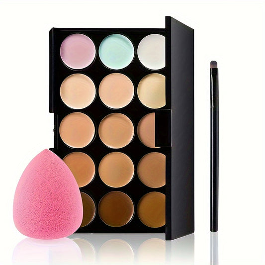 15-Color Waterproof Concealer Palette Pro - Full Coverage Foundation for Acne, Dark Circles, Freckles, Scars, Brightening, Contouring, and Isolation with Free Beauty Egg Brush
