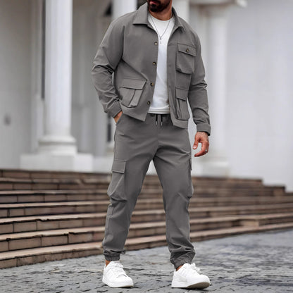 Cross-border Heavy Men's Vintage Overalls Jacket Multi-pocket Trousers Trendy Tough Guy Suit