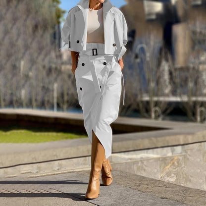 Women's Two-piece Casual Trousers With Solid Color Buckle Design