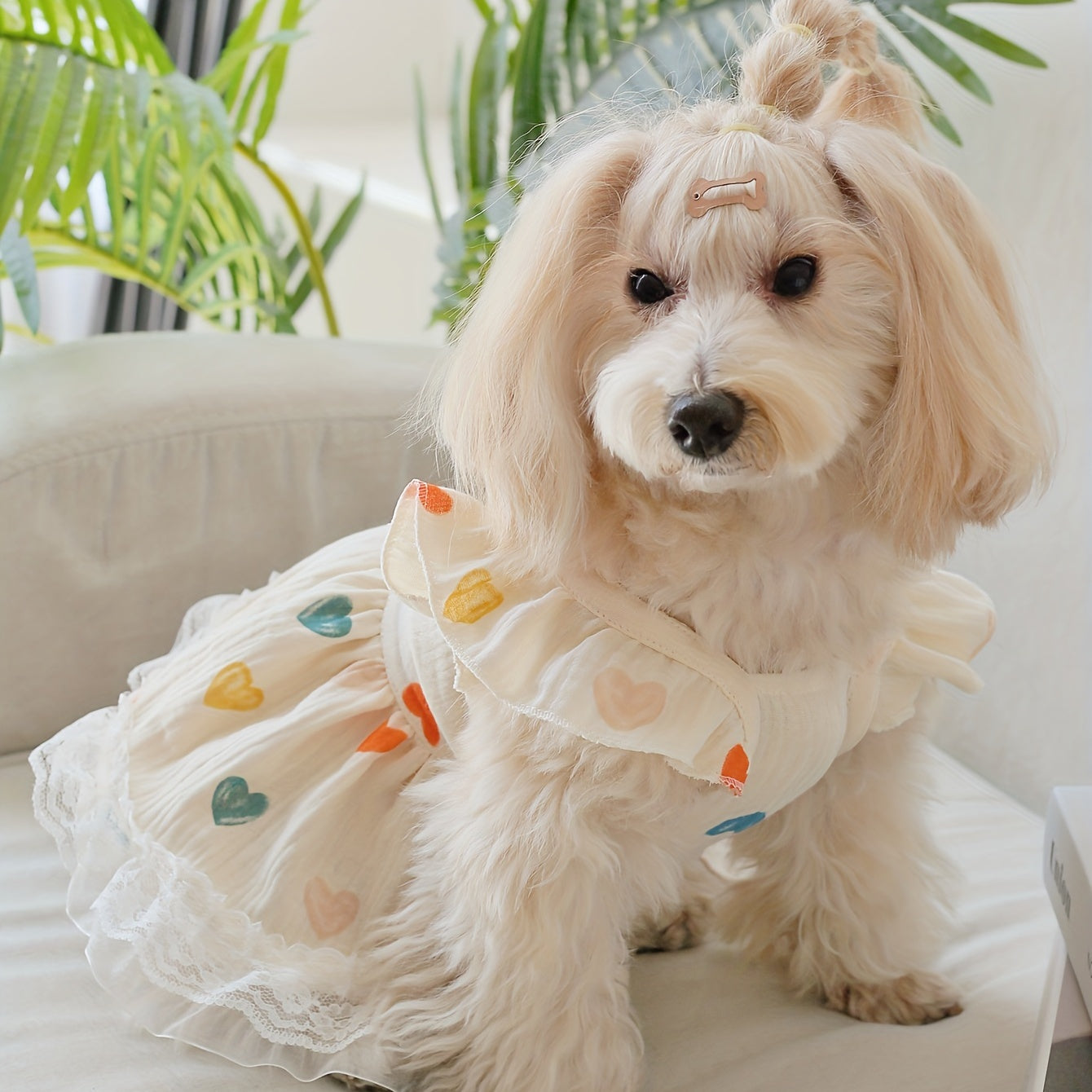 1pc Summer Pet Dress with Cute Heart Graphic and Lace Trim for Dogs and Cats - Keep Your Furry Friend Cool and Stylish