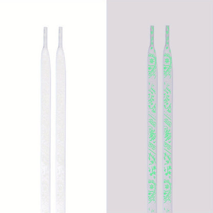 1 Pair of 47.24 Inch Long Glow-in-the-Dark Luminous Flat Shoelaces with Fluorescent Pattern for Enhanced Visibility at Music Festivals, Perfect for Sneakers, Boots & Shoes