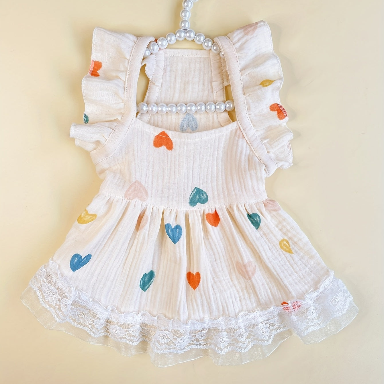 1pc Summer Pet Dress with Cute Heart Graphic and Lace Trim for Dogs and Cats - Keep Your Furry Friend Cool and Stylish