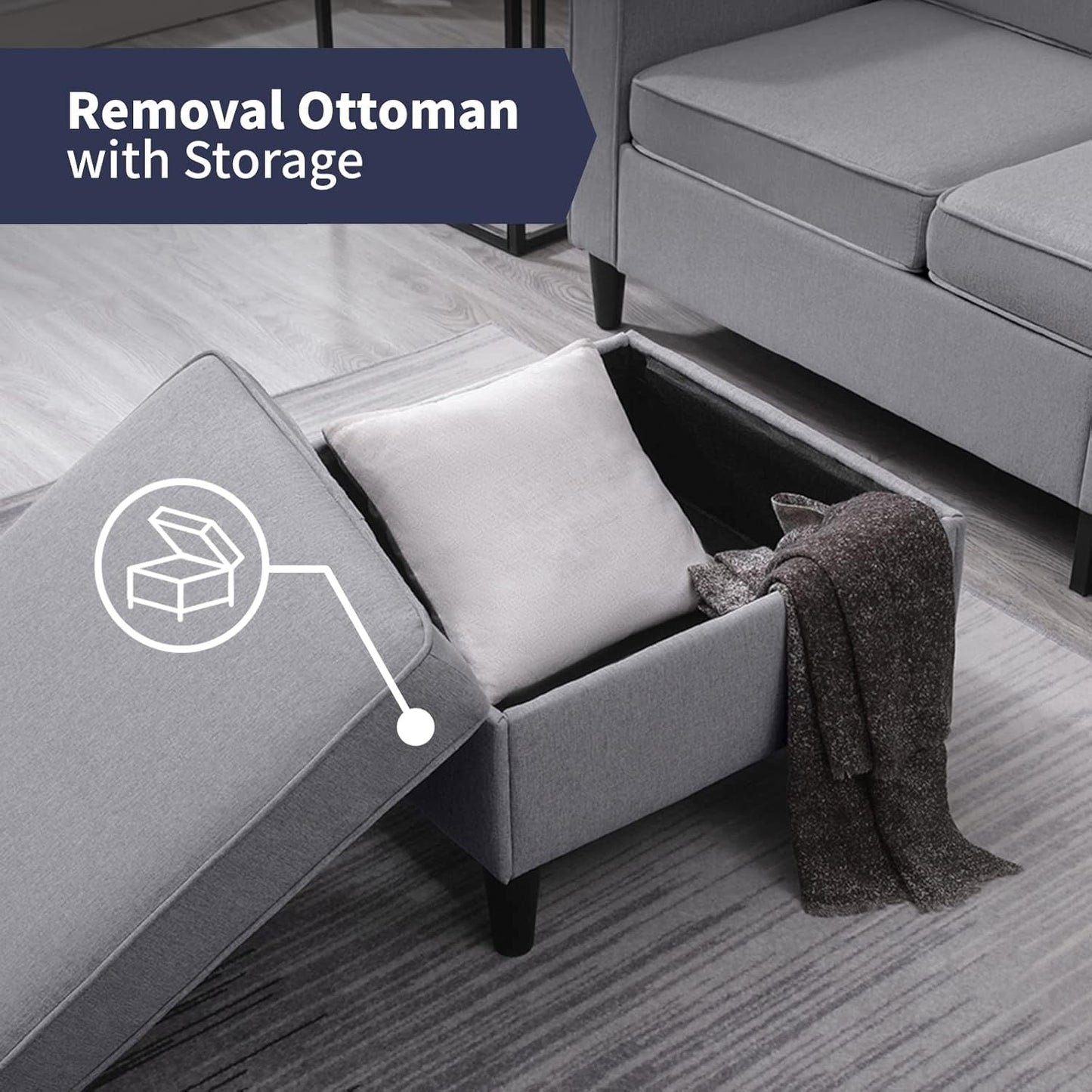 4 Pcs Sectional Sofa with Storage Ottoman for Living Room, Sectional Couches and Loveseat Sets, Living Room Furniture Set,3-Seat Sofa + Ottoman + Loveseat+ Armchair,Light Grey-1