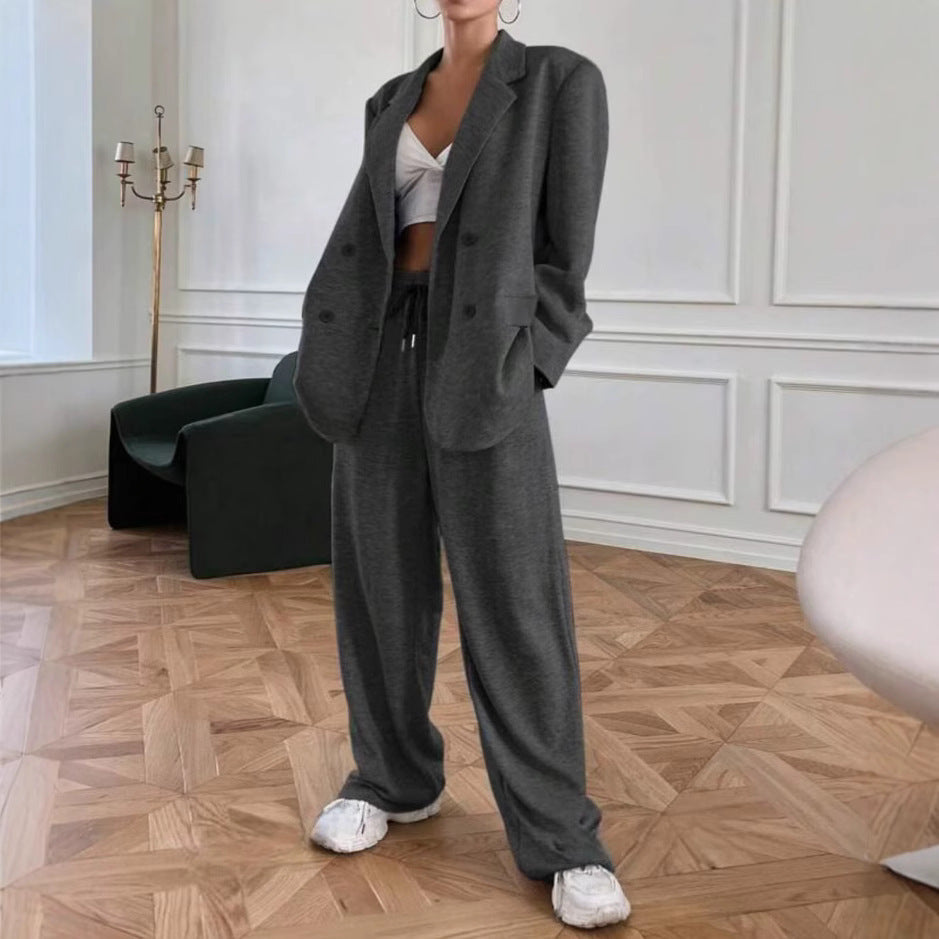 Women's Solid Color Loose Fit Lapel Cardigan Suit Casual
