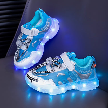 GUANGLAN Kids Light-Up Sneakers - Breathable Mesh Sneakers with LED Lights, Orange & White, Lace-Up Closure, Lightweight & Durable for Boys & Girls, Spring/Summer Casual Shoes, Shoes for Girls, Vibrant Youngsters Footwear, St