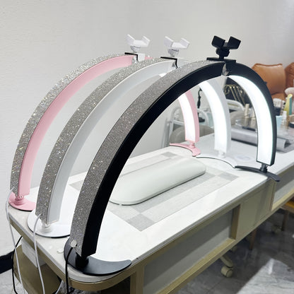 29 "Half-moon Nail Tech Light With Phone Seat, 40W Foldable, Nail Lamp With Wire Controller And Remote, 7 Color Modes, 10 Brightness For Beauty/eyelash Tattoo/crafts,, Black/white/pink