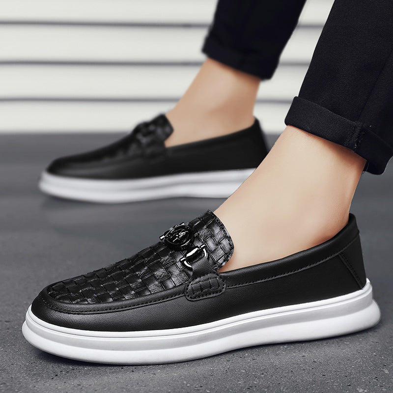Fashion Retro Men's British Style Low-top Slip-on Small Leather Shoes