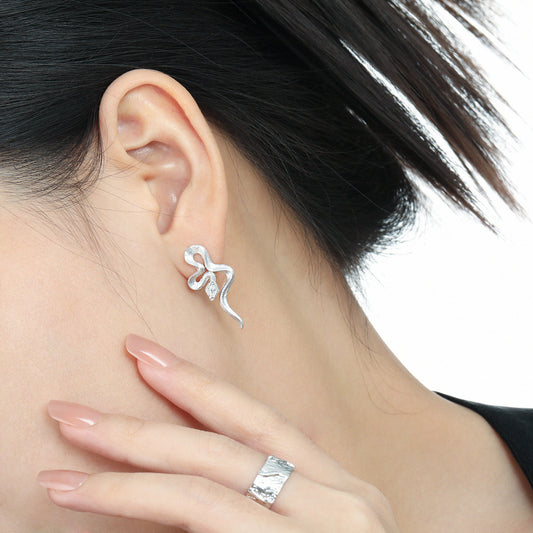 Snake-shaped Texture Inlaid Zircon Stud Earrings Female S925 Sterling Silver Minority All-match