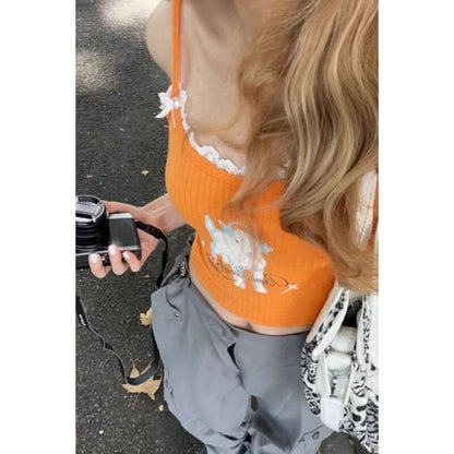 Summer Dopamine Cartoon Letters Printed Camisole