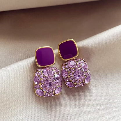 Oil Dripping Full Diamond Square Earrings Light Luxury High-end Fashion Simple