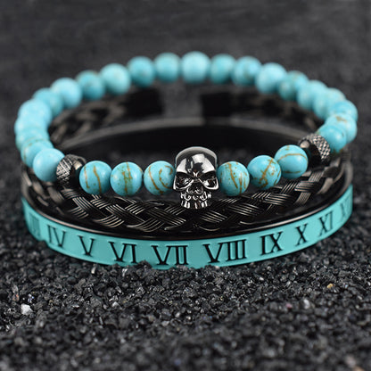 Natural Green Pine Leopard Head Roman Twist Weave Men's Bracelet