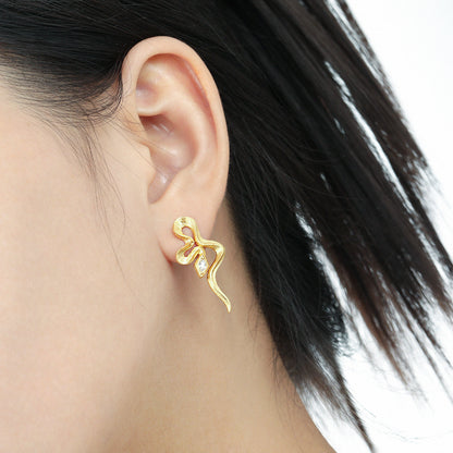 Snake-shaped Texture Inlaid Zircon Stud Earrings Female S925 Sterling Silver Minority All-match