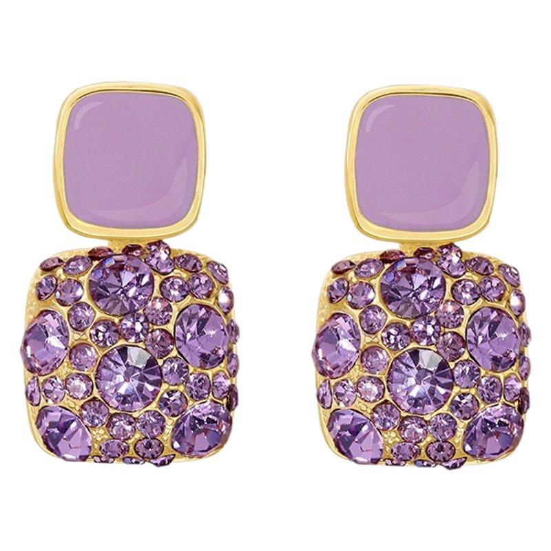 Oil Dripping Full Diamond Square Earrings Light Luxury High-end Fashion Simple