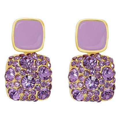 Oil Dripping Full Diamond Square Earrings Light Luxury High-end Fashion Simple