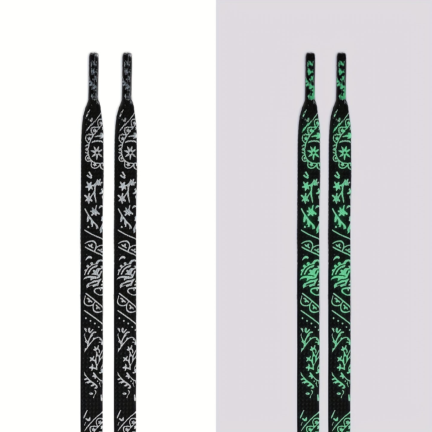 1 Pair of 47.24 Inch Long Glow-in-the-Dark Luminous Flat Shoelaces with Fluorescent Pattern for Enhanced Visibility at Music Festivals, Perfect for Sneakers, Boots & Shoes