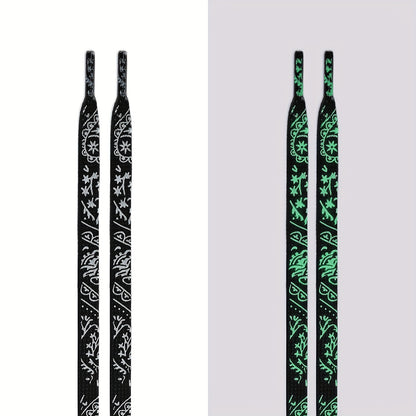 1 Pair of 47.24 Inch Long Glow-in-the-Dark Luminous Flat Shoelaces with Fluorescent Pattern for Enhanced Visibility at Music Festivals, Perfect for Sneakers, Boots & Shoes